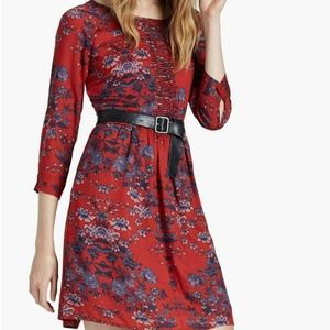 Lucky Brand Red • Floral Belted Fit-and-Flare Dress